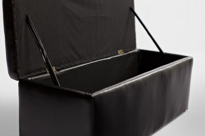 LEATHERETTE STORAGE OTTOMAN WITH 3 FOOTSTOOLS - 440(H) x 1170(W) - SHINY BLACK