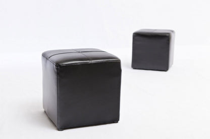 LEATHERETTE STORAGE OTTOMAN WITH 3 FOOTSTOOLS - 440(H) x 1170(W) - SHINY BLACK