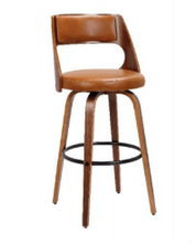 OSLO BENTWOOD SWIVEL LEATHERETTE BAR STOOL - SEAT: 700(H) - TAN + WALNUT