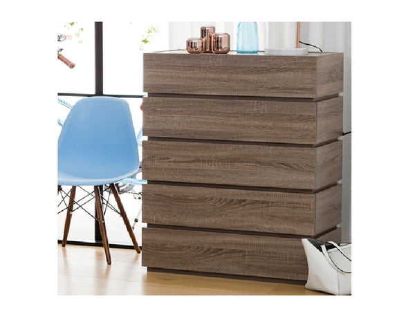 CUBIST 750(W) 5 DRAWER TALLBOY CHEST - 115(H) X 750(W) -MOCHA