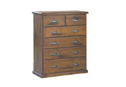 JAMAICA (VJM‐003) 6 DRAWER TALLBOY (2 OVER 4) - 1270(H) x 1050(W) - BLACKWOOD
