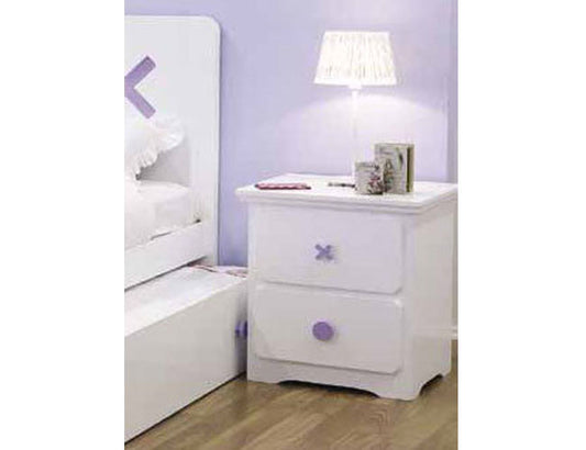 Tic-tac-toe 2 Drawer Bedside Table - Snow / Blue Or Snow / Lilac