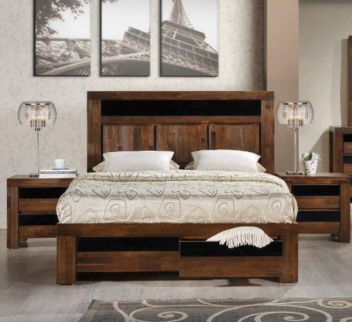 King Mandarin (AUSSIE MADE) Bed With 2 Under Storage Drawers - Assorted Colours