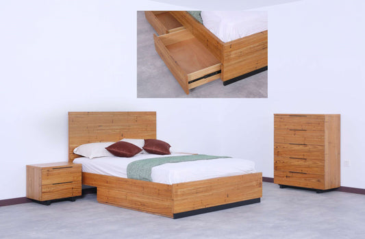 TUSCANY KING 4 PIECE TALLBOY BEDROOM SUITE WITH SIDE DRAWER BOX - WORMY CHESTNUT