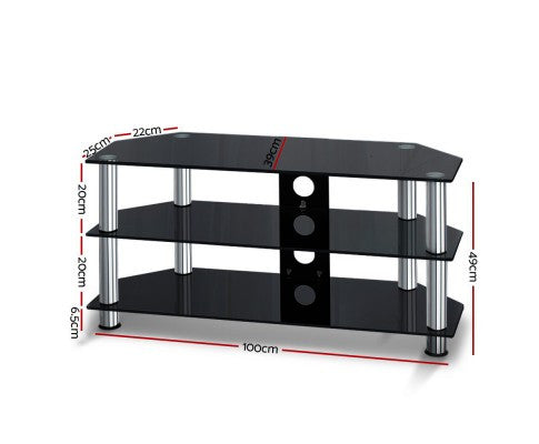 MARTINS 3 TIER TEMPERED GLASS ENTERTAINMENT TV  STAND - BLACK