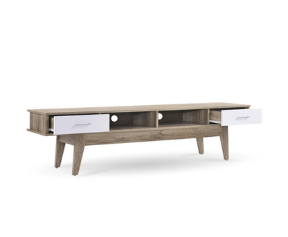 BARTEL 2 SHELVES/ 2 DRAWER  TV STAND CABINET - OAK + WHITE