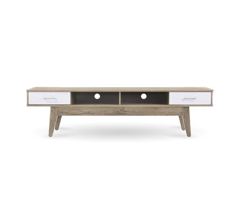 BARTEL 2 SHELVES/ 2 DRAWER  TV STAND CABINET - OAK + WHITE
