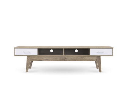 BARTEL 2 SHELVES/ 2 DRAWER  TV STAND CABINET - OAK + WHITE