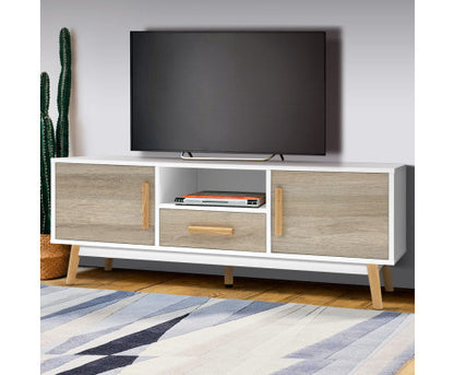 FELIX WOODEN TV ENTERTAINMENT UNIT WITH 2 DOORS - 455(H) x 1200(W) - TWO TONE