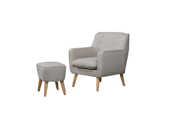 GEORGIA FABRIC UPHOLSTERED CHAIR WITH FOOT STOOL - CONCRETE