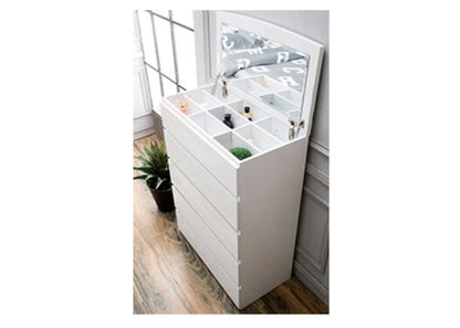 ROGAN 5 DRAWER TALLBOY CHEST WITH OPEN MIRROR - (LS 718 TB) - HIGH  GLOSS WHITE