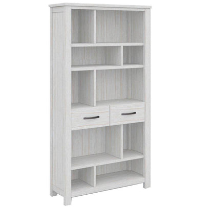 Florida Bookcase With 2 Drawers - 1900(H) X 1000(W) X 360(D) - Brushed Whitewash