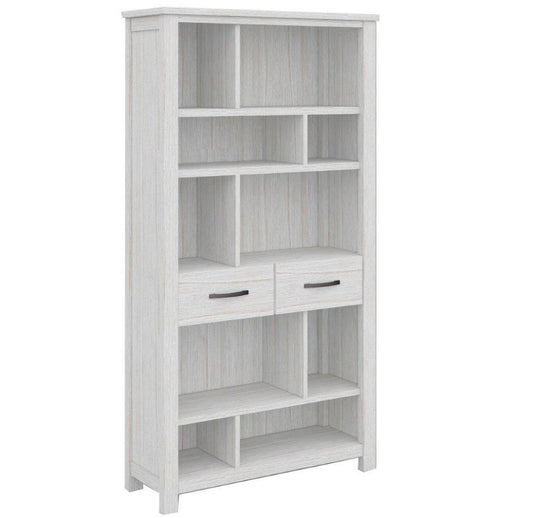 Florida Bookcase With 2 Drawers - 1900(H) X 1000(W) X 360(D) - Brushed Whitewash
