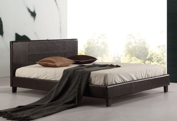 DOUBLE ING-DBFB-Brown) LEATHERETTE  BED FRAME  - BROWN