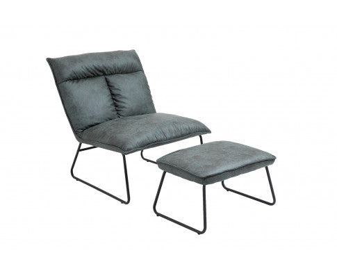 CYPRESS UPHOLSTERED LOUNGE CHAIR WITH FOOTSTOOL - DARK GREEN