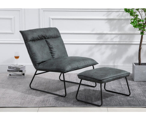 Cypress Upholstered Lounge Chair With Footstool - Dark Green