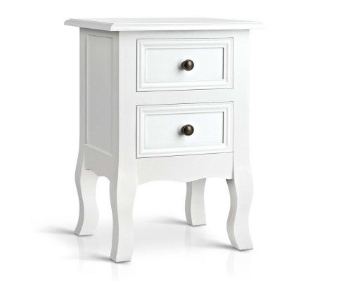 VINTAGE STYLE BEDSIDE WITH 2 DRAWERS - WHITE