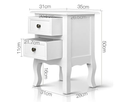 VINTAGE STYLE BEDSIDE WITH 2 DRAWERS - WHITE