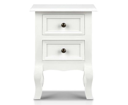 VINTAGE STYLE BEDSIDE WITH 2 DRAWERS - WHITE