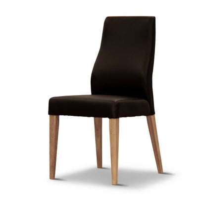 LARRY LEATHERETTE / HARDWOOD DINING CHAIR COLLECTION (SET OF 6) INCLUDING FREE LEATHER CARE KIT (5 YEAR WARRANTY) - BLACK SEATING / LEGS - ASSORTED STAINED COLOURS