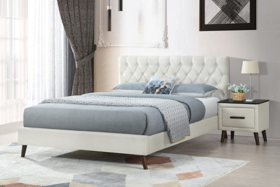 DOUBLE SPENCER FABRIC BED - CREAM