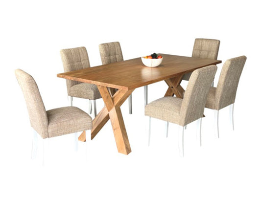 Sussex 9 Piece Dining Suite - 2000(W) X 1000(D) - With Waffle Chairs - Tweed