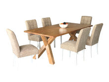 SUSSEX  9 PIECE DINING SUITE - 2000(W) x 1000(D) - WITH WAFFLE CHAIRS - TWEED