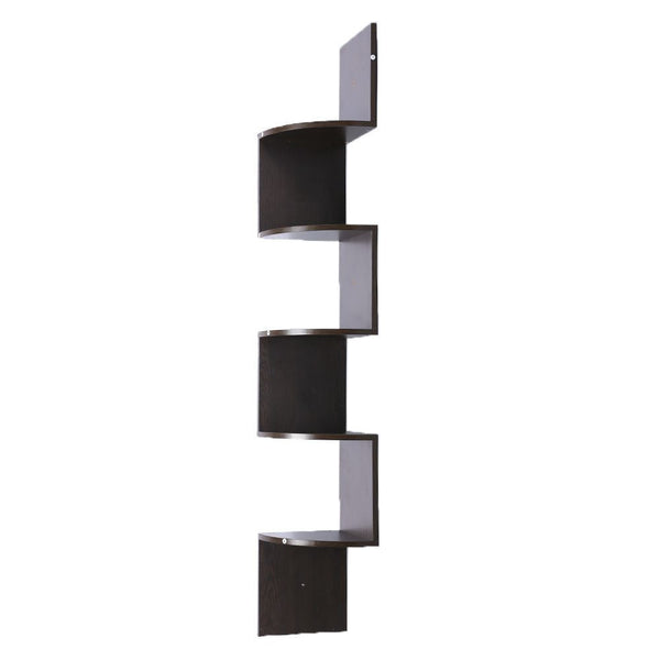 CHERRIO 5-TIER CORNER WALL SHELF DISPLAY STORAGE SHELVES - DARK BROWN