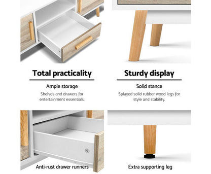 FELIX WOODEN TV ENTERTAINMENT UNIT WITH 2 DOORS - 455(H) x 1200(W) - TWO TONE