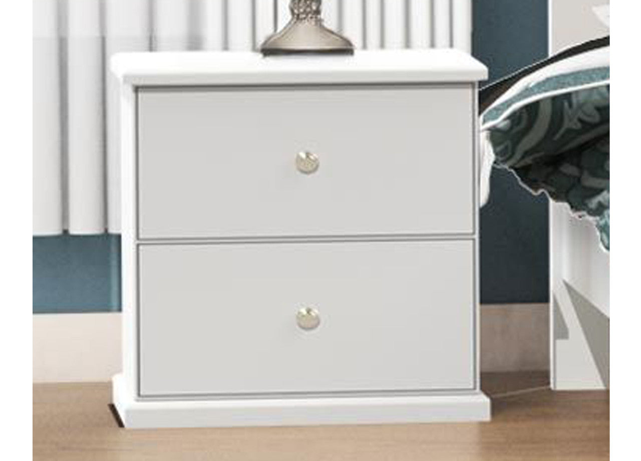 Elise 2 Drawer Bedside Table - 600(H) X 450(W) X 400(D) - White