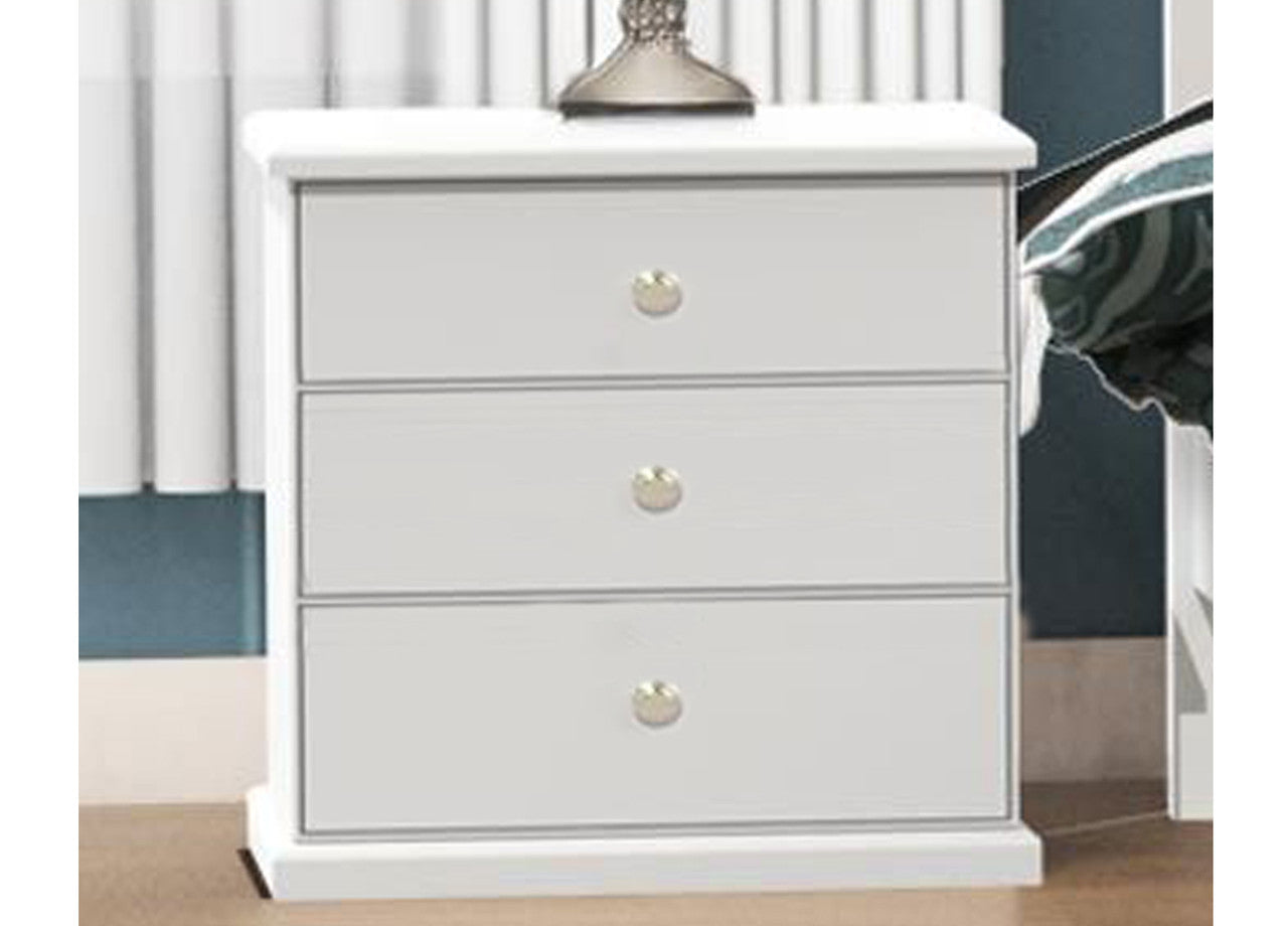Elise 3 Drawer Bedside Table - White